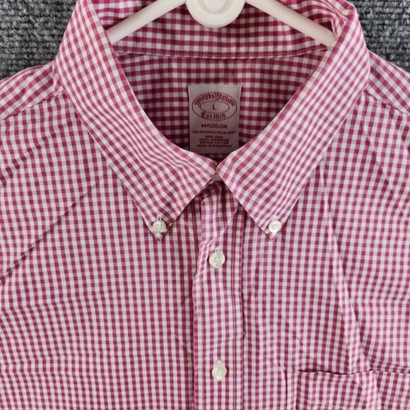 Brooks Brothers Madison Large Non-iron Magenta Check Long Sleeve Button Up Shirt - Picture 2 of 16